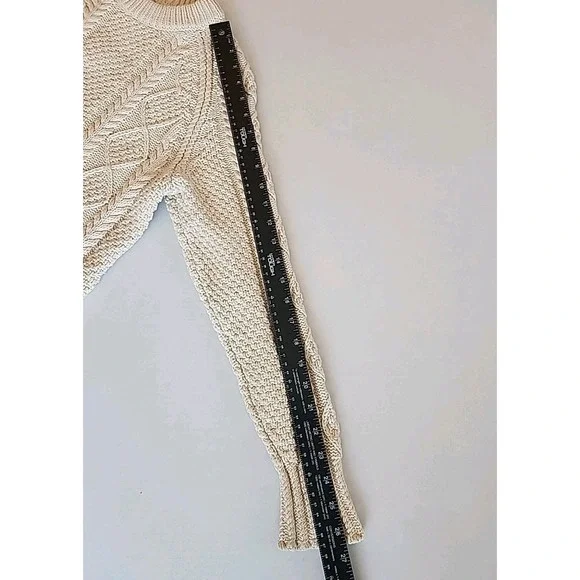 LL Bean Signature Fisherman Sweater Chunky Cable Knit Cottage Cream Womens Sz S - Picture 8 of 11